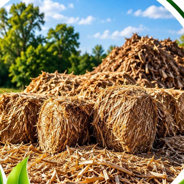 Bales and heaps of dry agricultural crop residue